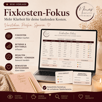 Mein Fixkosten - Check – was jeden Monat wirklich rausgeht | Google Sheets Vorlage - Nina's Kreativstübchen