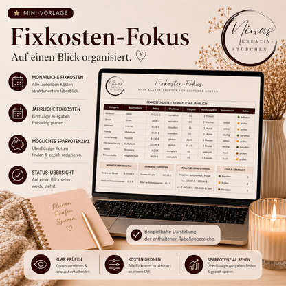 Mein Fixkosten - Check – was jeden Monat wirklich rausgeht | Google Sheets Vorlage - Nina's Kreativstübchen