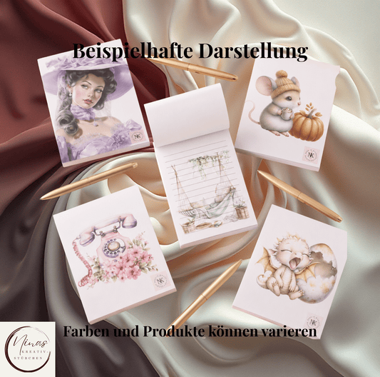 Mini - Kugelschreiber (ca. 10 cm) + kleiner Schreibblock I A6 I Zubehör - Nina's Kreativstübchen