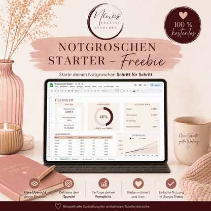 Notgroschen - Starter – mein erster Schritt zu mehr Sicherheit | Kostenlose Vorlage | Google - Sheets - Nina's Kreativstübchen