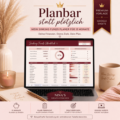 Planbar statt plötzlich – Mein Sinking Funds Planer für zwölf Monate | Premium | Google Sheets Vorlage - Nina's Kreativstübchen