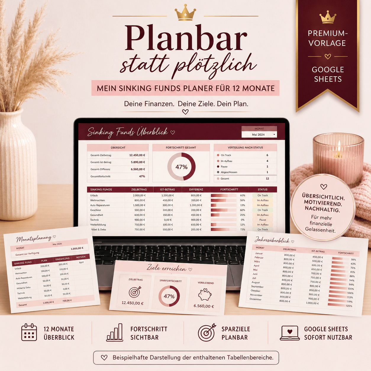 Planbar statt plötzlich – Mein Sinking Funds Planer für zwölf Monate | Premium | Google Sheets Vorlage - Nina's Kreativstübchen