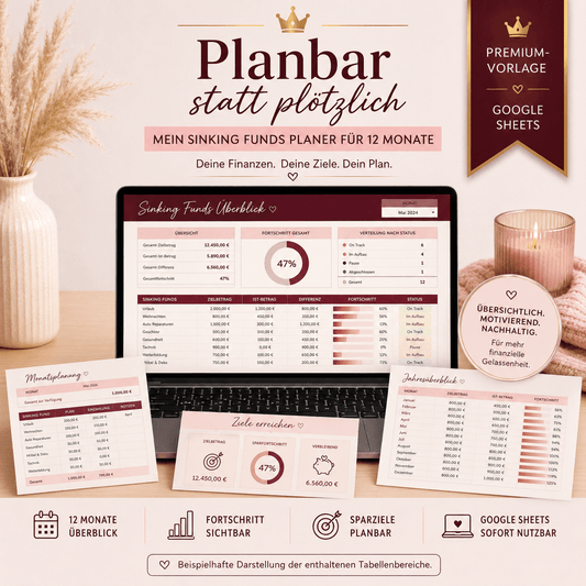 Planbar statt plötzlich – Mein Sinking Funds Planer für zwölf Monate | Premium | Google Sheets Vorlage - Nina's Kreativstübchen