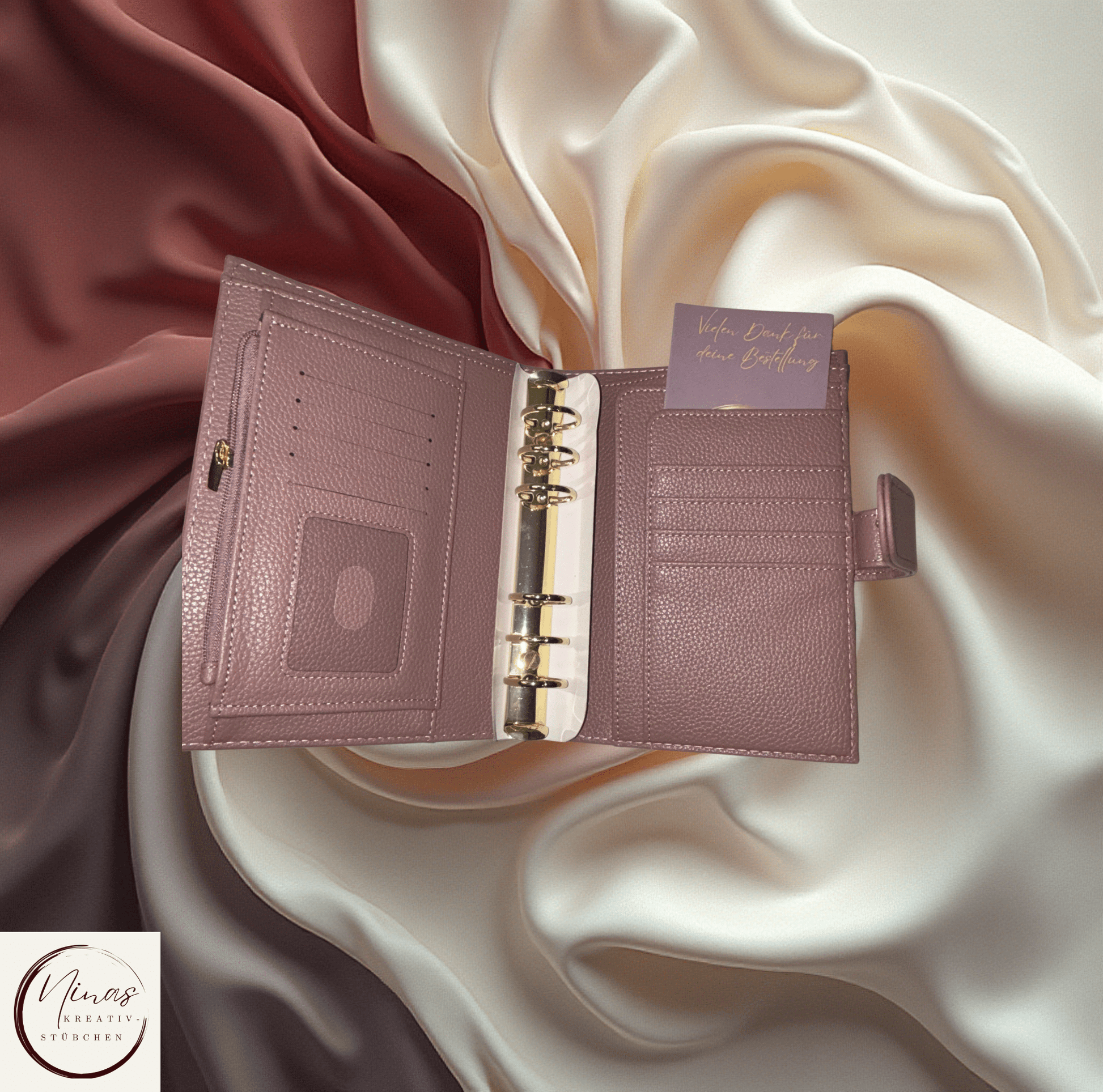 Premium Binder A6 aus Litschi Leder mit goldenen Ringen I Ausverkauf - Nina's Kreativstübchen