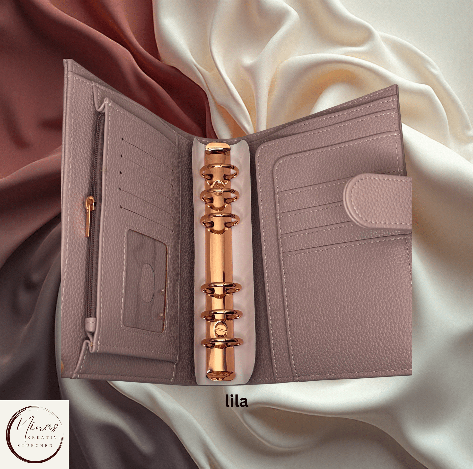 Premium Binder A6 mit Fächern & Rosé - Gold - Ringen I Ausverkauf - Nina's Kreativstübchen