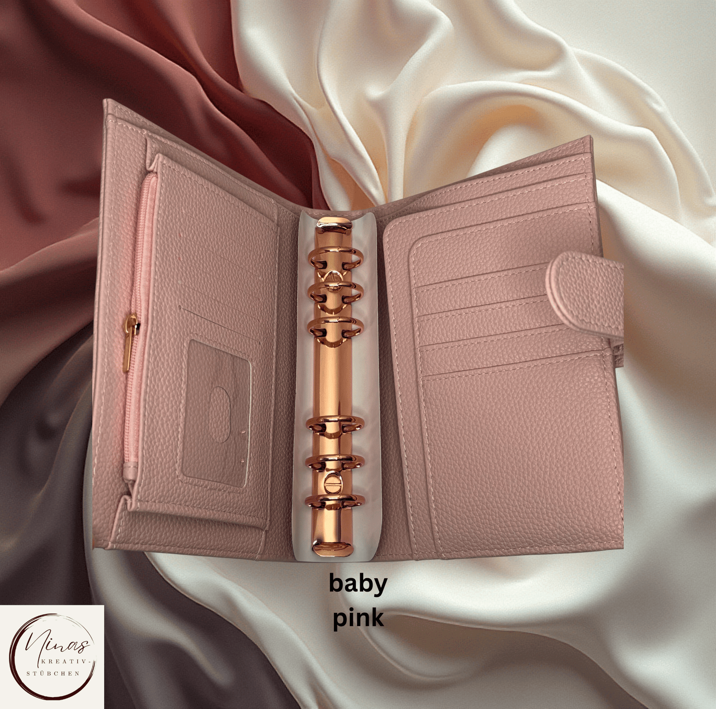 Premium Binder A6 mit Fächern & Rosé - Gold - Ringen I Ausverkauf - Nina's Kreativstübchen