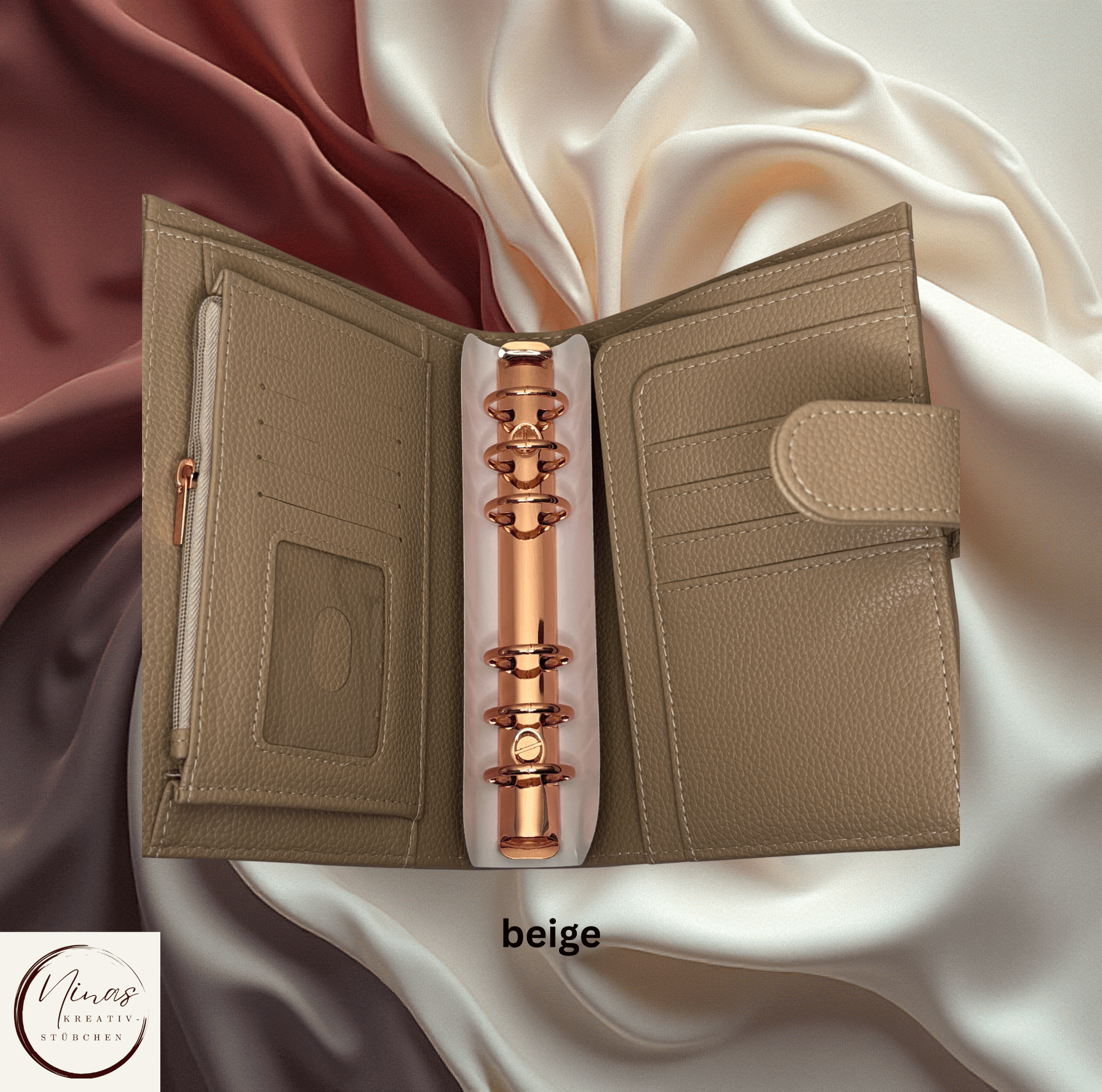 Premium Binder A6 mit Fächern & Rosé - Gold - Ringen I Ausverkauf - Nina's Kreativstübchen