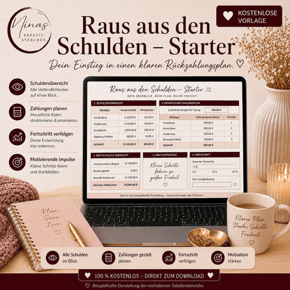 Raus aus den Schulden – Starter – Freebie | Kostenlose Schuldenübersicht für Google Sheets - Nina's Kreativstübchen