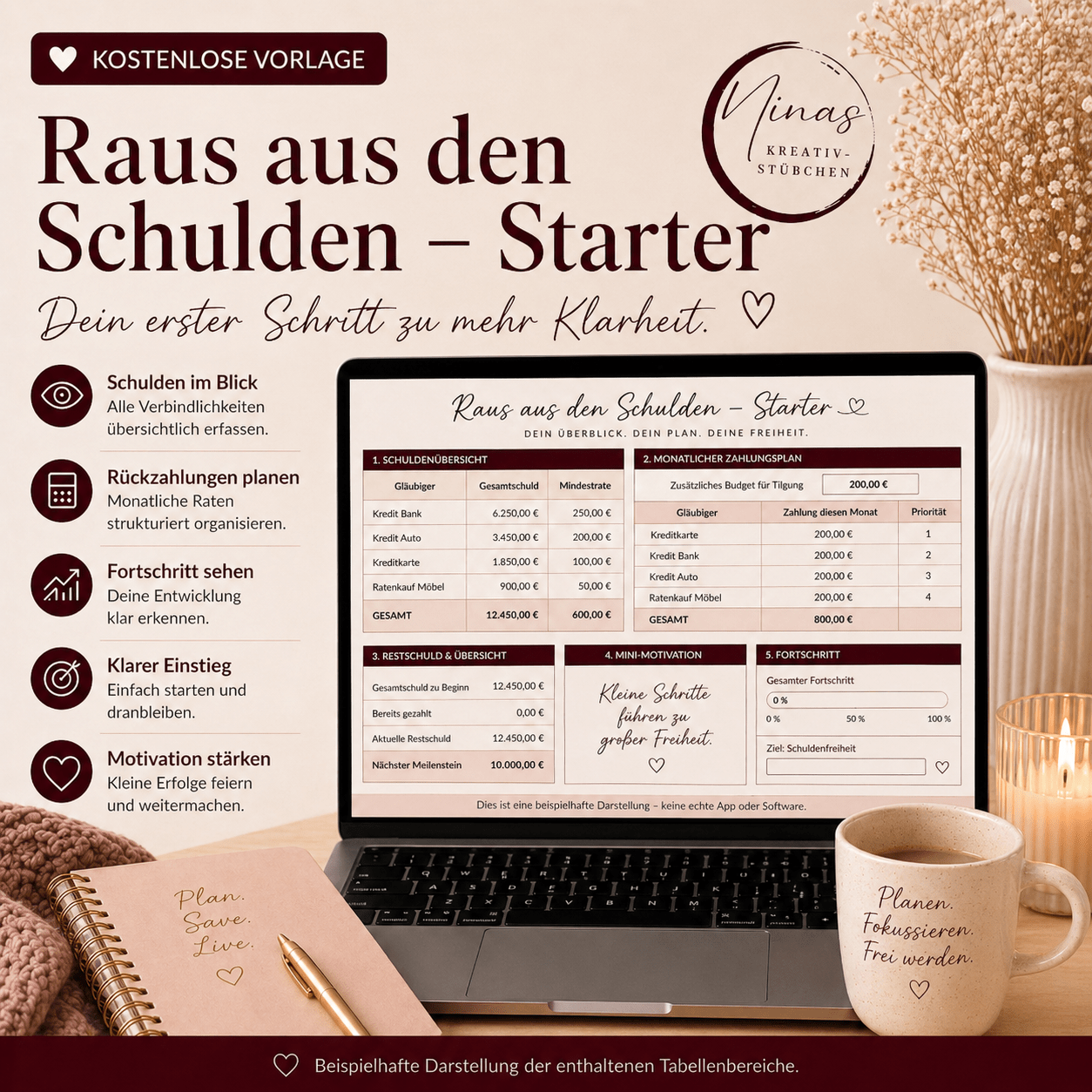 Raus aus den Schulden – Starter – Freebie | Kostenlose Schuldenübersicht für Google Sheets - Nina's Kreativstübchen