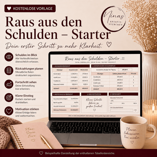 Raus aus den Schulden – Starter – Freebie | Kostenlose Schuldenübersicht für Google Sheets - Nina's Kreativstübchen