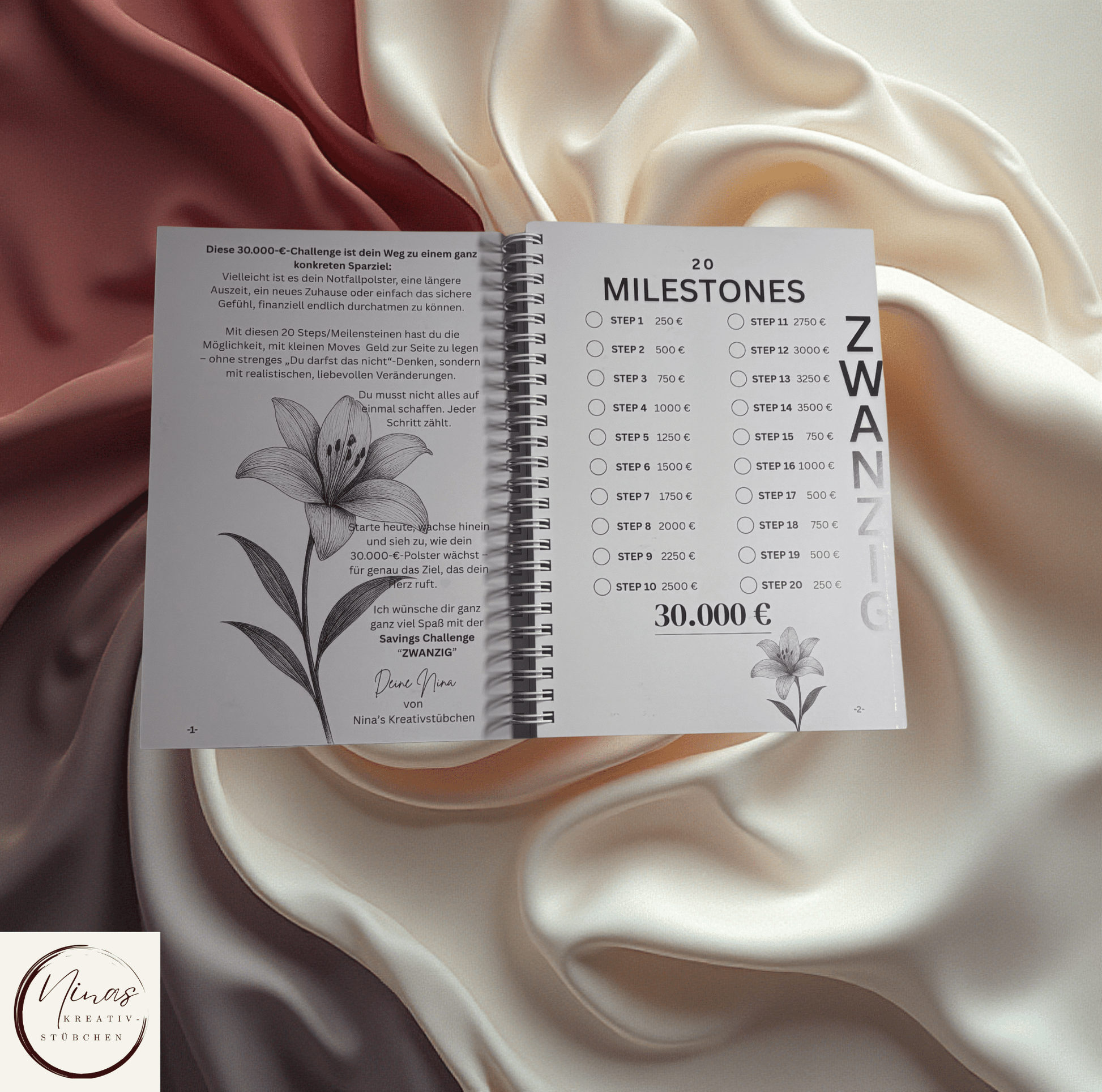 Savings Challenge ZWANZIG I 30000 Euro I 30000 € I A5 I 88 Seiten I Sparbuch - Nina's Kreativstübchen