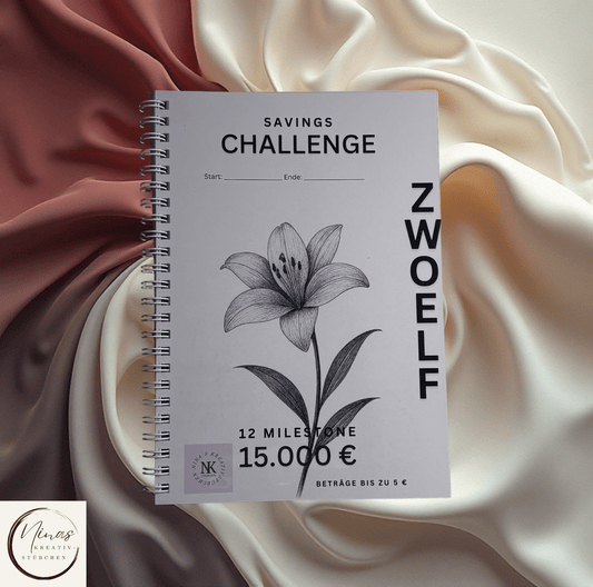 Savings Challenge ZWOELF I 15000 Euro I 15000 € I A5 I 52 Seiten I Sparbuch - Nina's Kreativstübchen