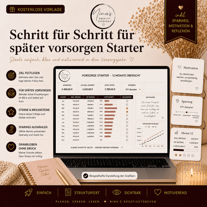 Schritt für Schritt für später vorsorgen – mein Vorsorge - Start für zwölf Monate | Kostenlose Vorlage | Google - Sheets - Nina's Kreativstübchen
