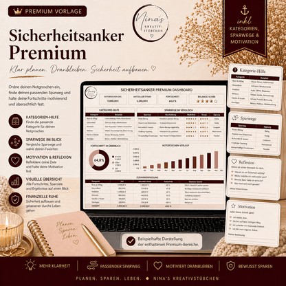 Sicherheitsanker – mein Sparpuffer - Planer für 12 Monate | Premium | Google Sheets Vorlage - Nina's Kreativstübchen
