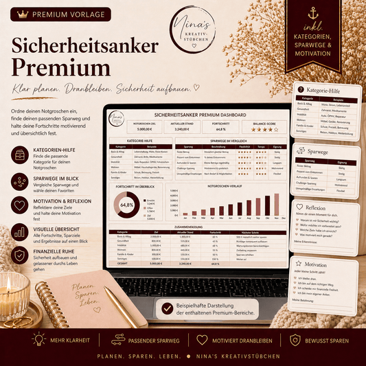 Sicherheitsanker – mein Sparpuffer - Planer für 12 Monate | Premium | Google Sheets Vorlage - Nina's Kreativstübchen