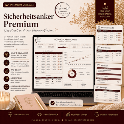 Sicherheitsanker – mein Sparpuffer - Planer für 12 Monate | Premium | Google Sheets Vorlage - Nina's Kreativstübchen