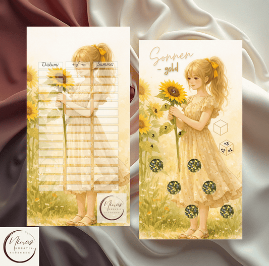 Sparspiele im A6-Format – Sonnengold - 1er Challenge für kreatives Sparen - Nina's Kreativstübchen