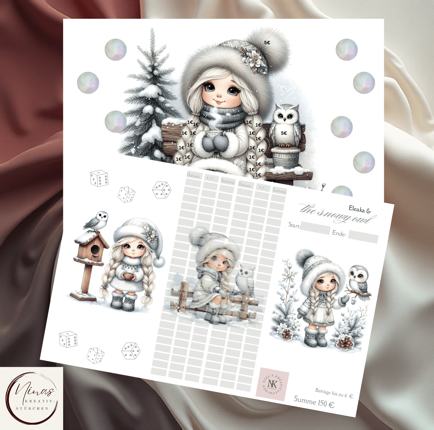 Türchen Nr. 10 I Eleaka & the snowy owl I A6 I 3er Klappkarte - Nina's Kreativstübchen